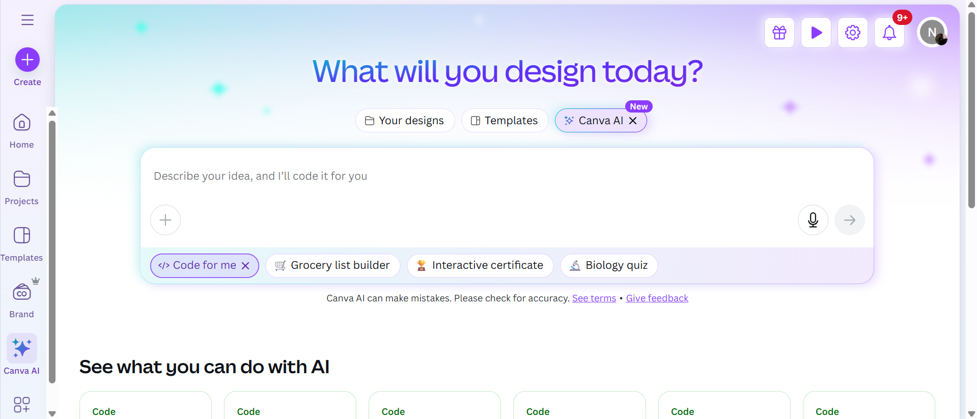 Canva Code Generator Interface