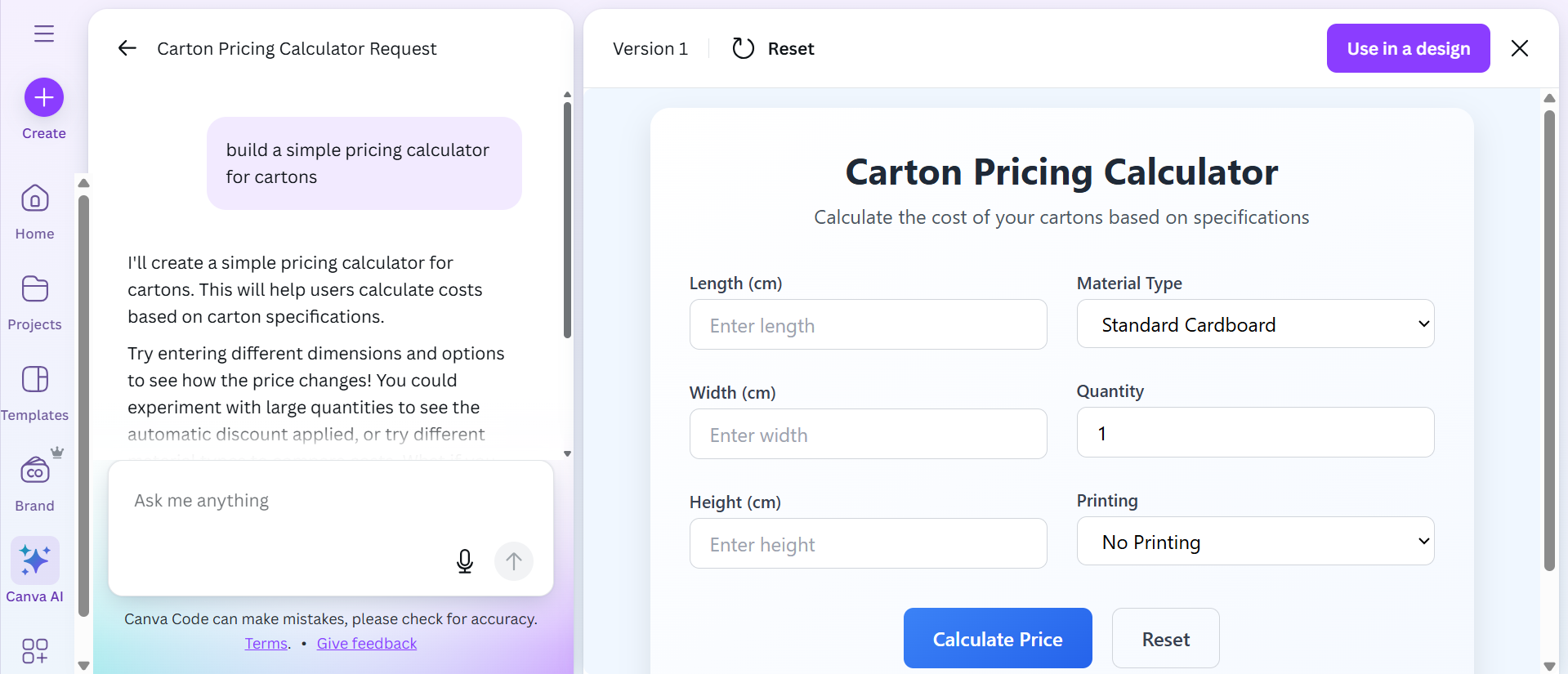 Example Prompt Interface
