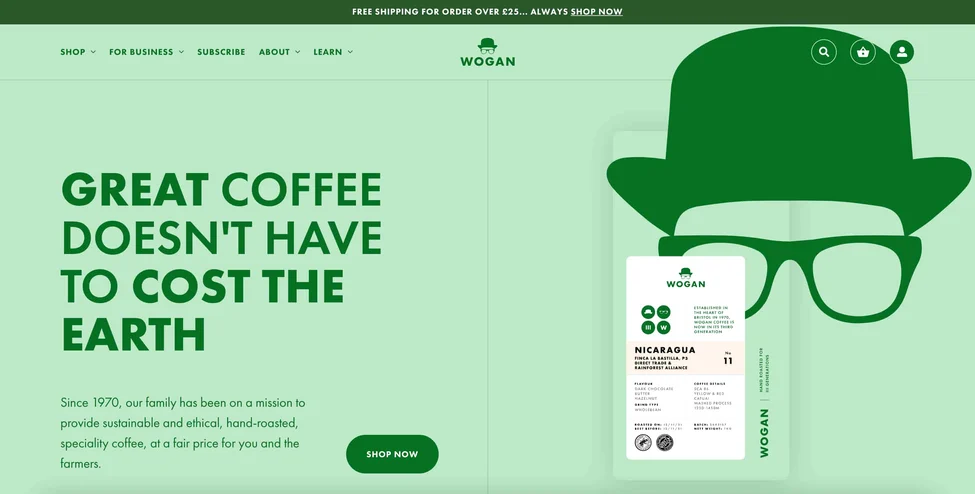 Coffee website theme in green