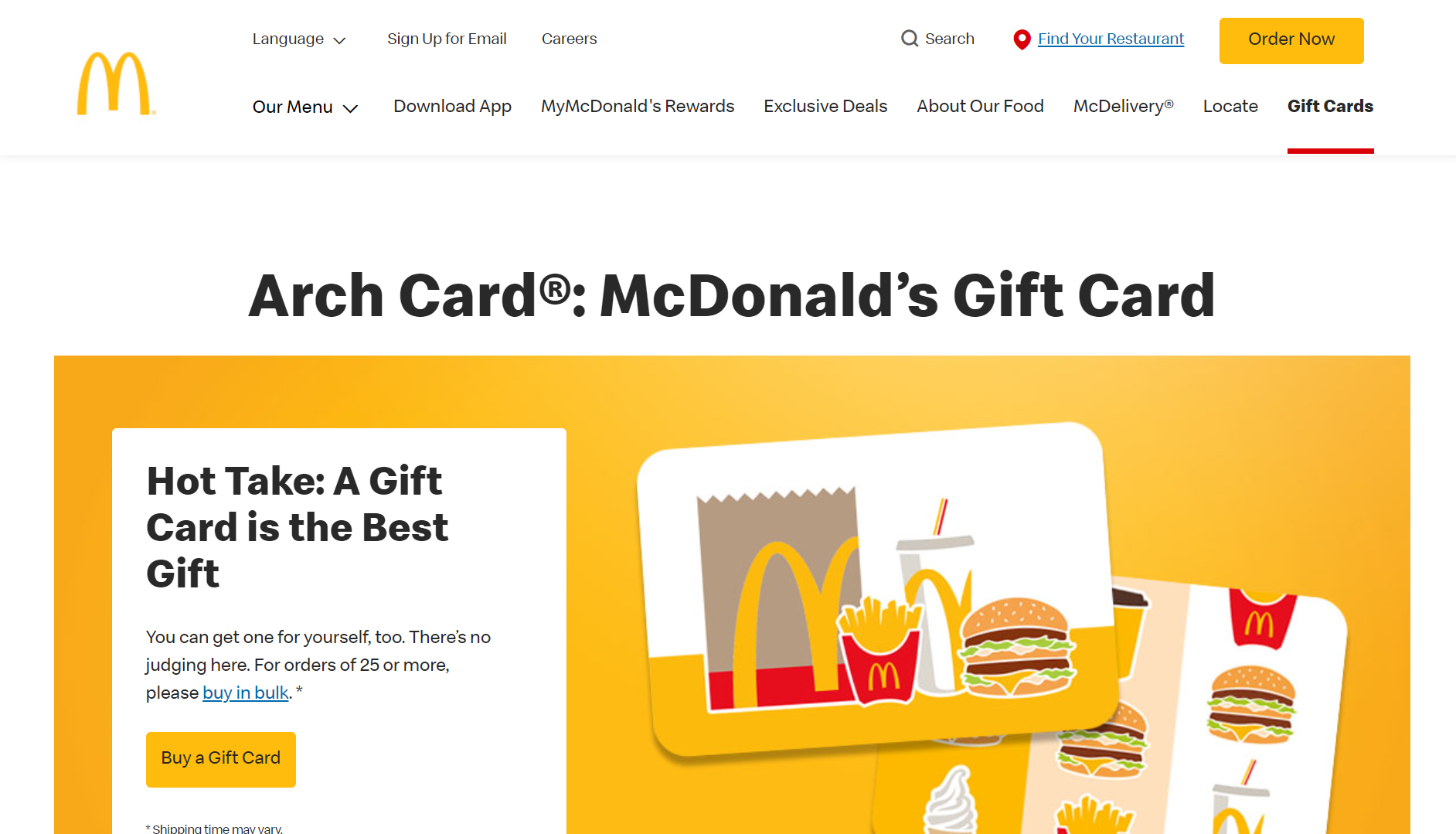 McDonald website theme in yellow